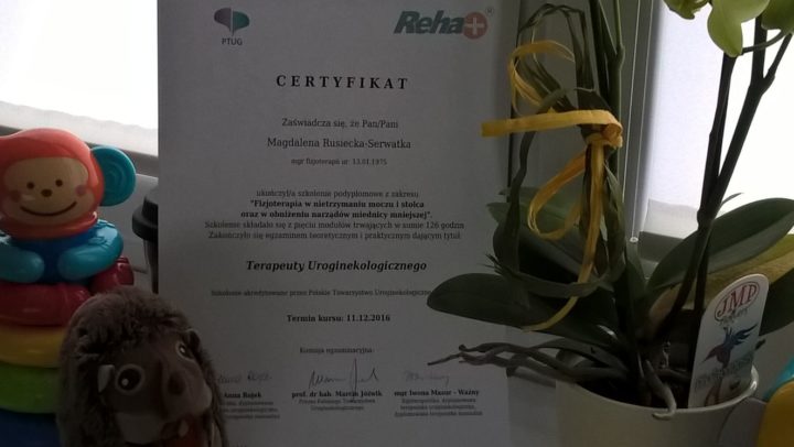 certyfikat dyplomowanego terapeuty urologicznego Magdalena Rusiecka-Serwatka